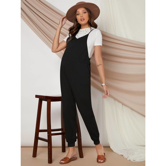 Maternity Buttoned Front Jumpsuit Without Tee black - Picture 6 of 6